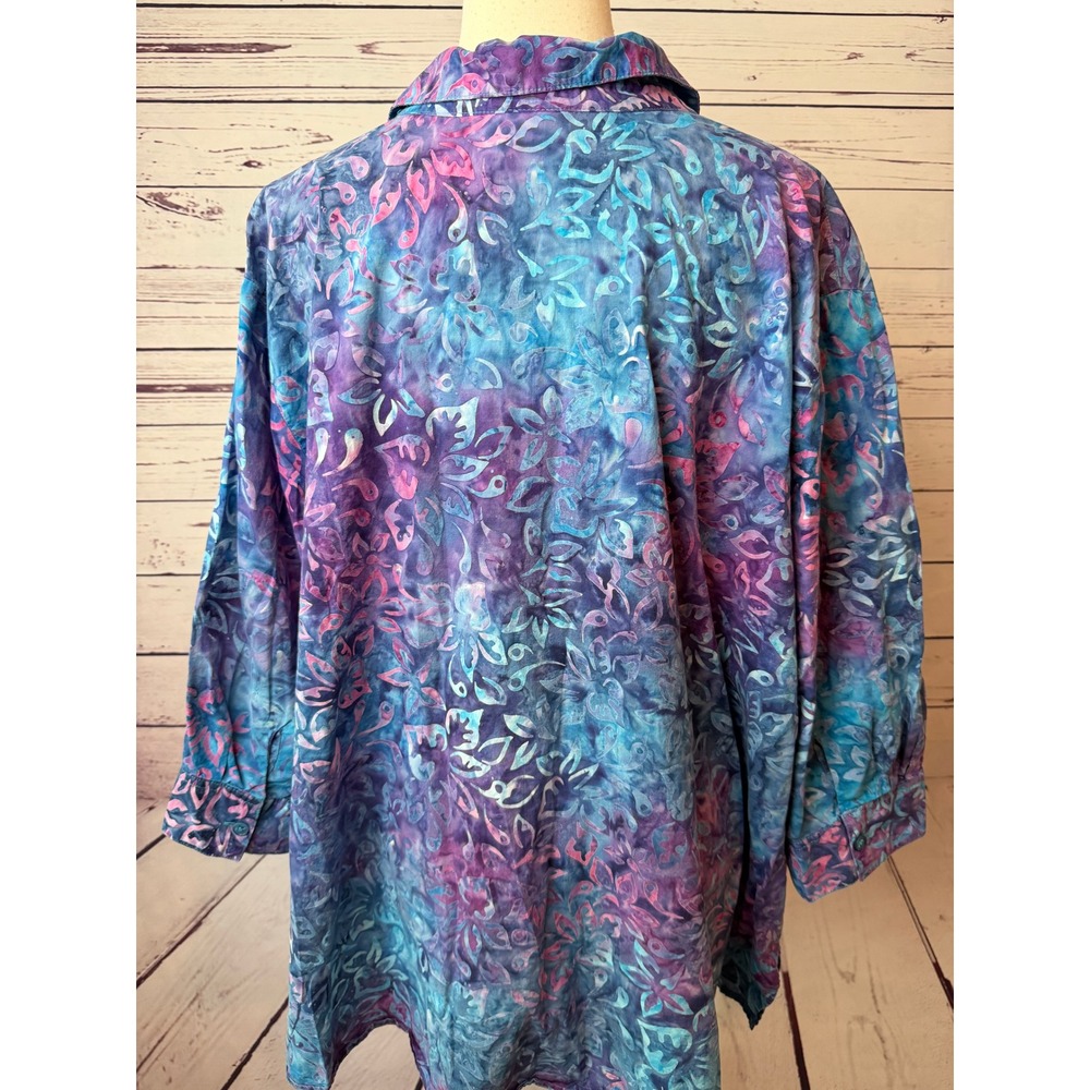 Catherines Blouse Button Front Shirt Plus Size 3X Floral 26 28W HoLe Batik - Picture 12 of 14